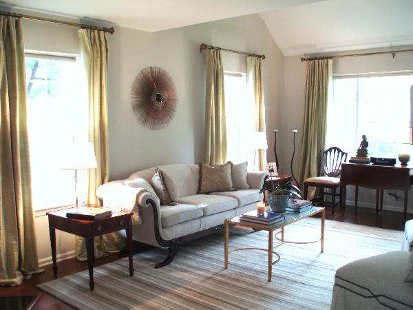 living rooms - Benjamin Moore - Pale Oak - sofa cream gray white green Our LR