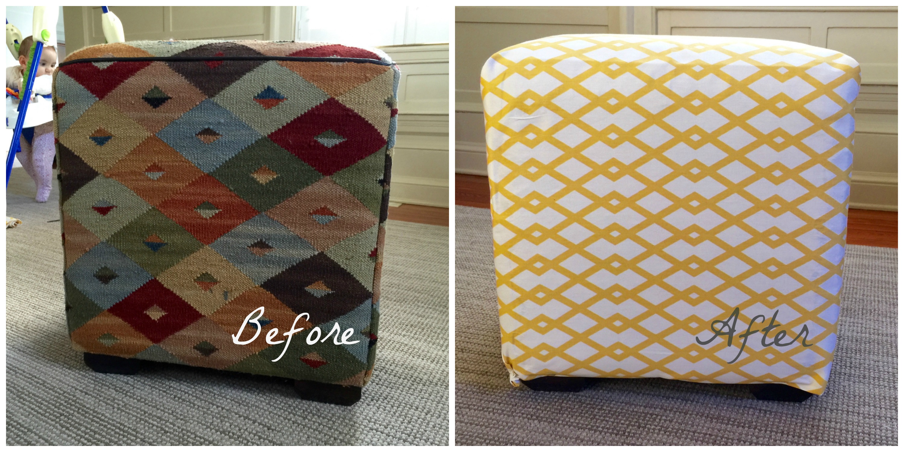DIY ottoman before after